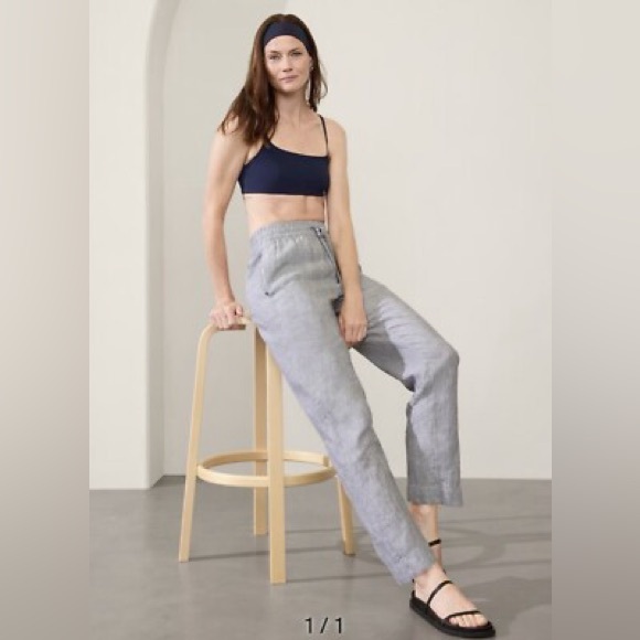 Athleta Women’s Retreat Linen Ankle Pant Light Grey - Size Medium - Picture 1 of 9